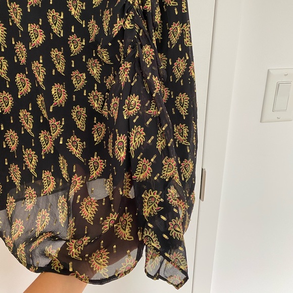 Boho Wrap Dress Ruffle Gold Black S / US 4 - Picture 9 of 12